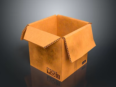 Durable Orange Open Cardboard Box For Household Storage And Packaging Use 3d model