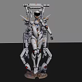 Game Movie Character White Orange Mechanical Humanoid With Armored Parts Weapons And Base Stand