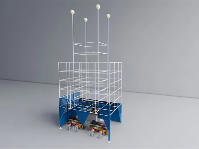 Multi Level Scaffolding Structure With Blue Base And White Frame 3d model