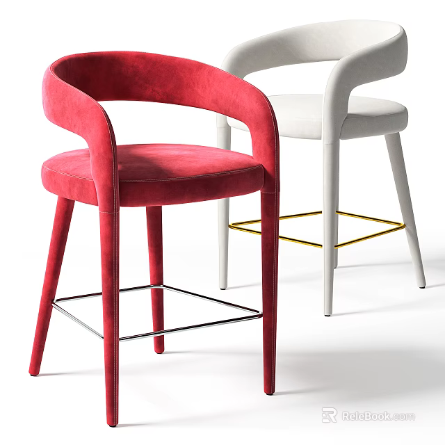 Modern Red And White Bar Stools With Curved Armrests Padded Seats And Metal Legs 3d model 