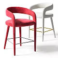 Modern Red And White Bar Stools With Curved Armrests Padded Seats And Metal Legs