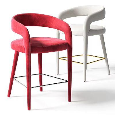 Modern Red And White Bar Stools With Curved Armrests Padded Seats And Metal Legs 3d model