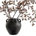 Decorative Black Ceramic Vase With Two Handles And Brown Flowering Branches 3d model