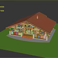 Yellow Wooden House Architecture With Red Roof Front Porch Windows And Chimney