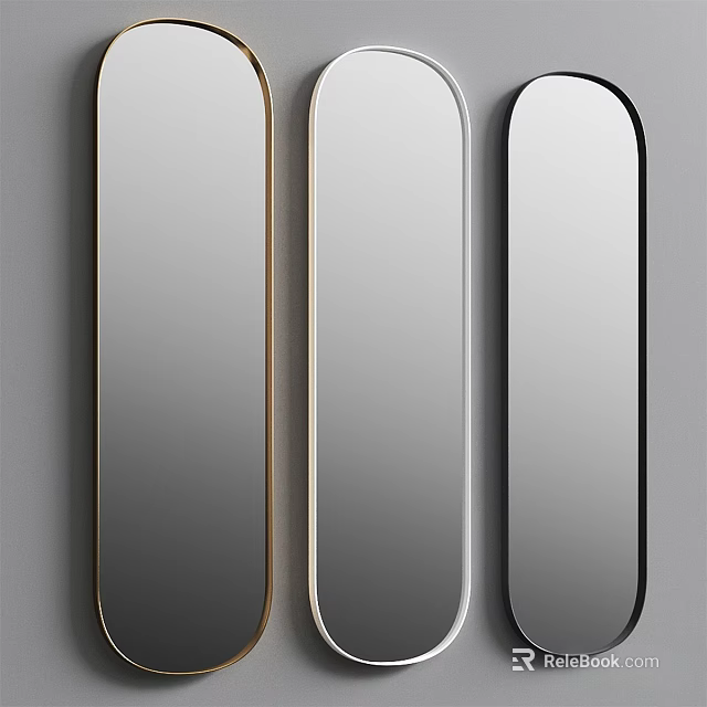 Modern Rectangular Mirrors With Gold White Black Frames On Gray Wall 3d model 