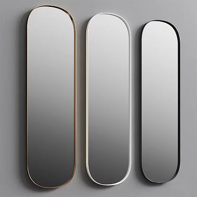 Modern Rectangular Mirrors With Gold White Black Frames On Gray Wall 3d model