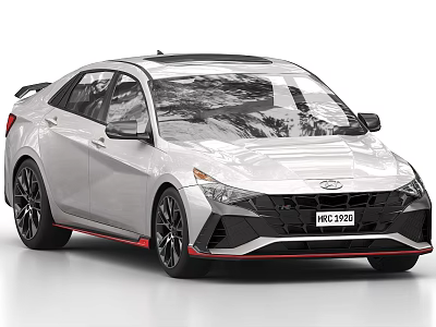 White Hyundai Sedan Sporty Design With Black Wheels Red Accents And Aggressive Front Fascia 3d model