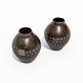 Two Dark Brown Ceramic Vases With Intricate Gold Dot Patterns On White Background 3d model