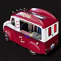 Red And White Ice Cream Truck With Decorative Lights And Open Side Door For Selling