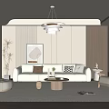 Modern Minimalist Living Room Interior With White Sofa Coffee Table Pendant Light And Area Rug