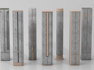 Diverse Modern Concrete Columns With Gray Finish And Metallic Accent Stripes 3d model