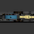 Modern Switch Panel With Gray Base Blue Mechanical Arm Yellow Gear And Honeycomb Design