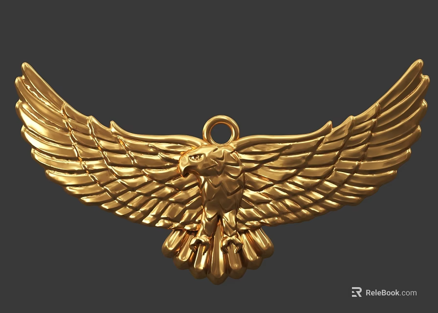 Golden Eagle Shaped Pendant With Spread Wings And Detailed Feathers Design 3d model 