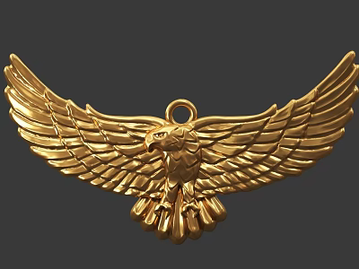 Golden Eagle Shaped Pendant With Spread Wings And Detailed Feathers Design 3d model