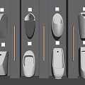 Modern Ceramic Urinals in Row on Dark Wall with Elegant LED Strip Lighting