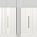Modern Minimalist White Double Doors Featuring Vertical Stripes and Long Bar Handles on White Wall