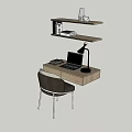 Modern Home Office Desk With Shelf Laptop Table Lamp Chair And Books