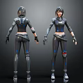 Futuristic Female Sci-Fi Characters And Alien Creature In Cyber Battle Suits Design