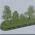 Shrubs of Various Heights in Stone Edged Rectangular Planter with Lush Green Foliage