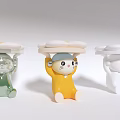 Decorative Ornament Set with Green Yellow White Cartoon Figurines Holding Cloud Trays for Home Decor