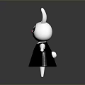 Cute White Cartoon Rabbit With Pink Ears And Black Dress Standing