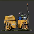 Detailed Yellow Double Drum Road Roller Model on Grass with Reflective Base 3d model