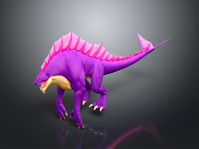 Vibrant Purple Dinosaur 3D Model With Pink Dorsal Fins And Yellow Underbelly 3d model