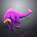 Vibrant Purple Dinosaur 3D Model With Pink Dorsal Fins And Yellow Underbelly