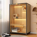 Wooden Pet Crate For Cats With Interior Paw Print Design And Litter Box