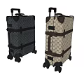 Stylish Dark And Beige Patterned Rolling Luggage Suitcases With Leather Trim Metal Buckles Wheels
