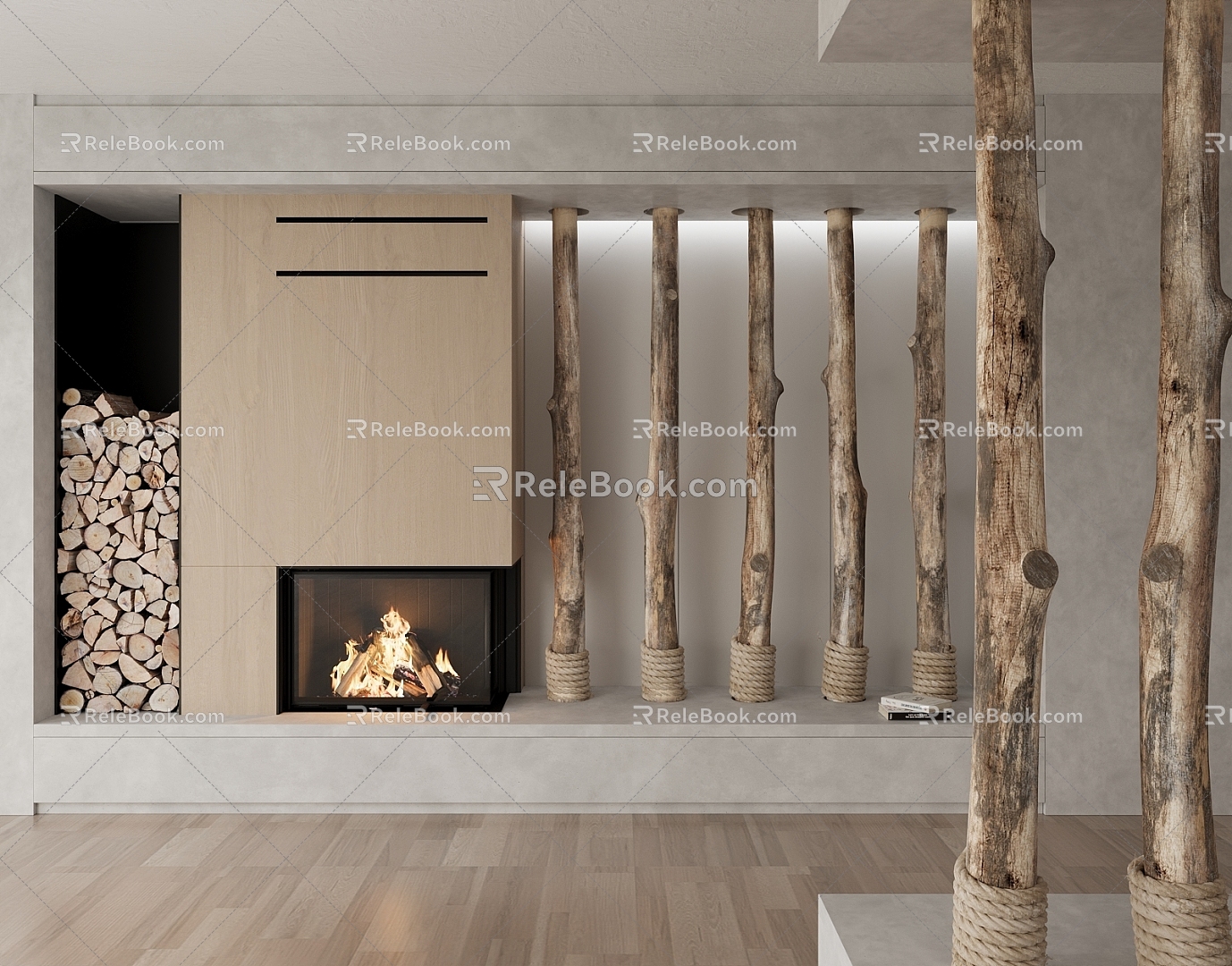 Quiet Wind Log Wind Sump Tree Dried Wood Solid Wood Tree Sump Partition Screen Homestay Living Room 3d model