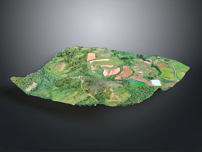Scenic Green Hills With Farmland Plots Winding Roads And Small Water Bodies 3d model
