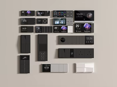 Various Modern Switch Panels With Digital Displays And Different Control Designs 3d model