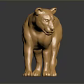 Shiny Golden Panther Sculpture With Reflective Surface On Dark Background