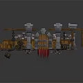 Cartoon Castle Scene With Stone Walls Wooden Door Red Carpet Barrels And Stone Pillars