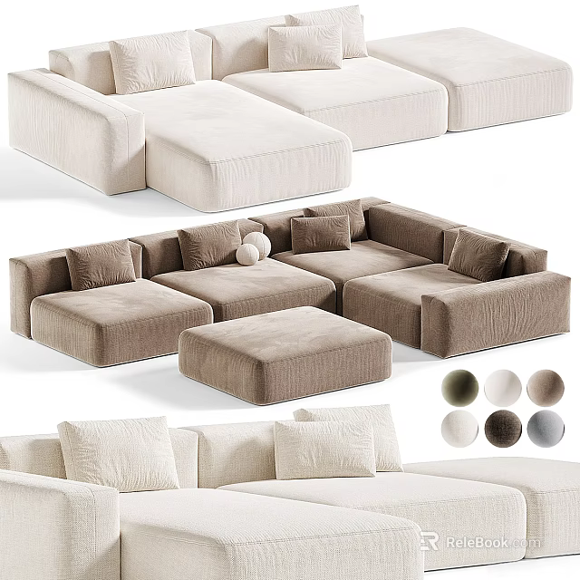 Stylish Modular Sectional Sofa With Soft Textured Fabric And Multiple Color Options 3d model 