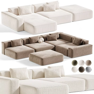 Stylish Modular Sectional Sofa With Soft Textured Fabric And Multiple Color Options 3d model