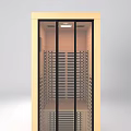 Modern Wooden Shower Sauna Interior With Glass Door And Wooden Slats