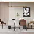 Modern Round Dining Table Set With Upholstered Chairs Decorative Painting And Pendant Light