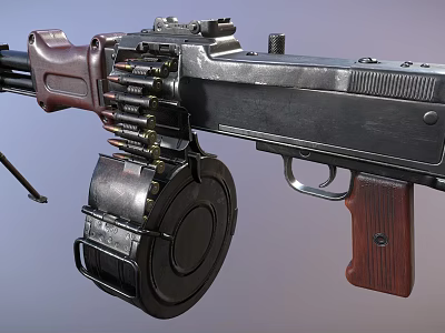 Vintage Submachine Gun With Drum Magazine And Wooden Grip Tactical Design 3d model