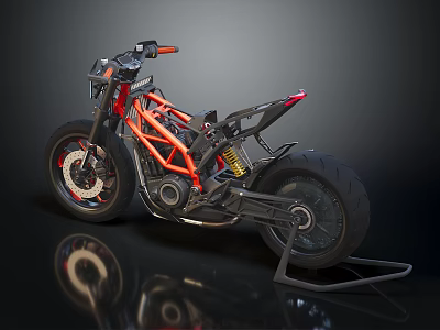 Modern Sporty Motorcycle With Orange Frame Black Tires Shiny Design And Red Accents 3d model