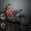 Modern Sporty Motorcycle With Orange Frame Black Tires Shiny Design And Red Accents