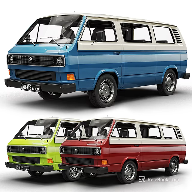 Vintage Vans With Blue Green Red Colors Displaying Classic Design And Retro Appeal 3d model 