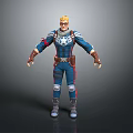 3D Superhero Character Model In Blue Uniform With Star Emblem And Brown Gloves