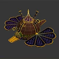 Steampunk Cosmic Spaceship With Ornate Spire Vibrant Color Accents And Wing Structures