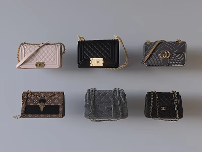 Stylish Assorted Handbags With Quilted Chain Straps Snake Pattern Textured Surfaces And Metallic Clasps 3d model
