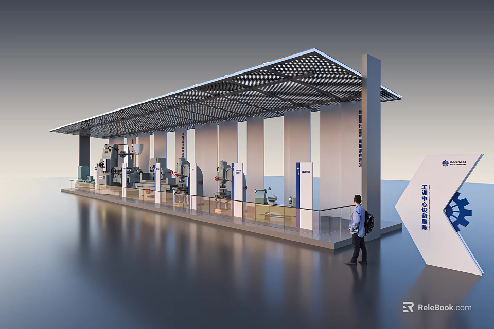 Modern Sunshade Canopy With Metal Frame And Open Exhibition Area Design 3d model 