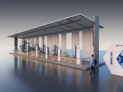 Modern Sunshade Canopy With Metal Frame And Open Exhibition Area Design 3d model