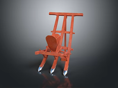 Orange Metal Garden Tool Featuring Three Pronged Base And Handle Design 3d model