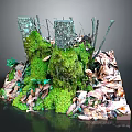 Natural Forest Ground Scene With Tree Stumps Covered In Green Moss And Fallen Leaves